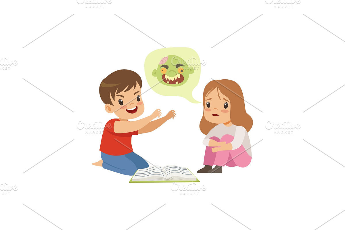 Cute little boy and girl reading a in Illustrations - product preview 8