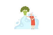 Elderly woman and huge broccoli