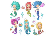 Beautiful cute sirens mermaids set