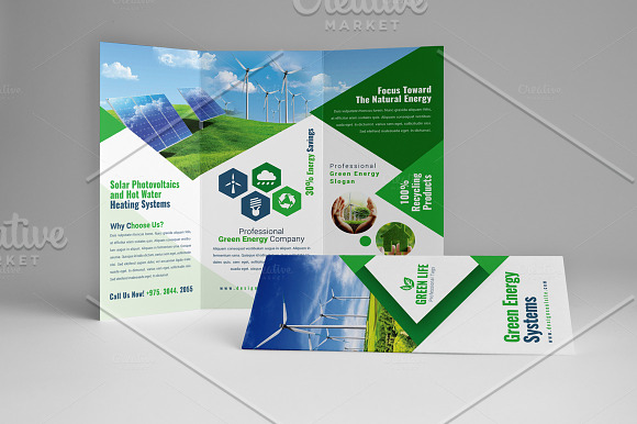 Green Energy Trifold Brochure in Brochure Templates - product preview 3
