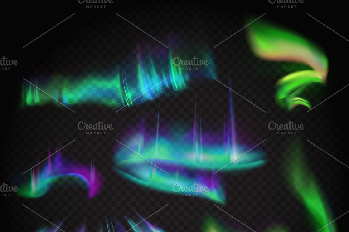 Realistic vector northern lights set in Illustrations - product preview 8