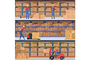 Warehouse workers with equipment