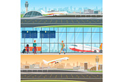 Airport horizontal vector banners.