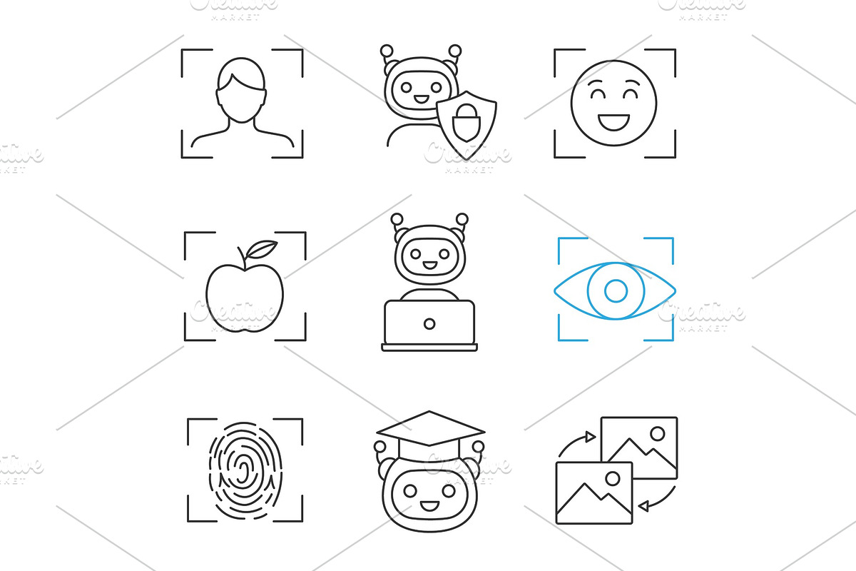 Machine learning linear icons set in Icons - product preview 8