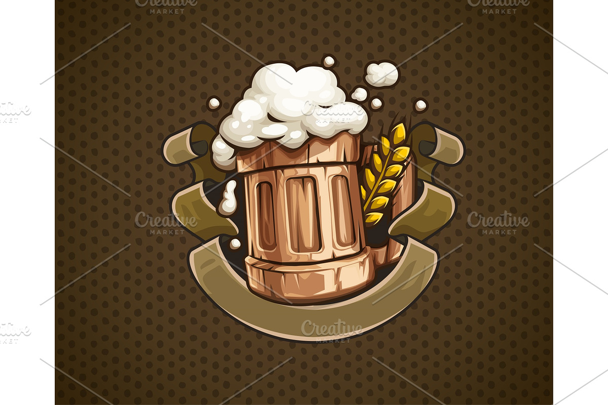 Wooden Beer mug with and froth in Illustrations - product preview 8
