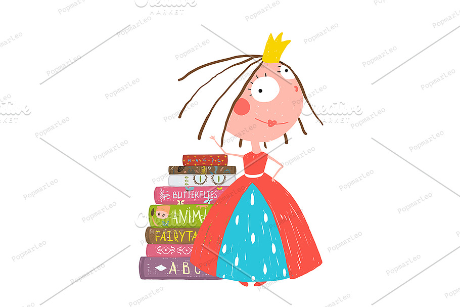 Smart Princess Girl Reading Books in Illustrations - product preview 8