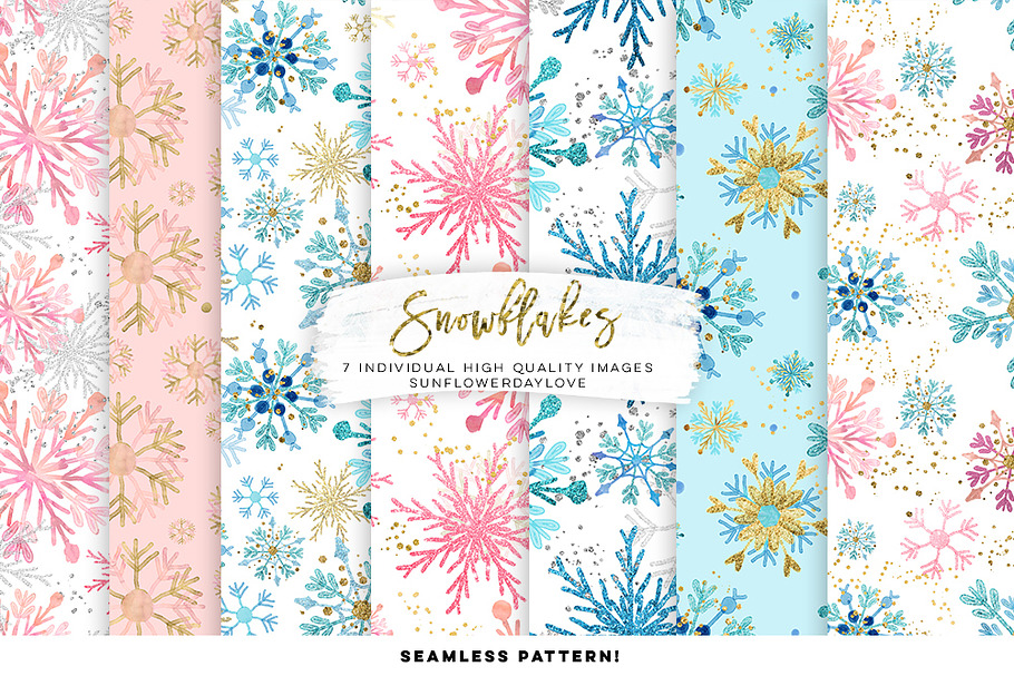 Snowflakes Digital Paper in Illustrations - product preview 8