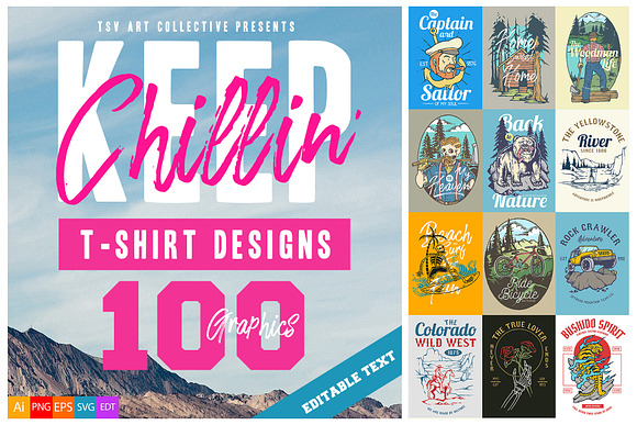 100 Keep Chillin' T-Shirt Designs in Illustrations - product preview 25