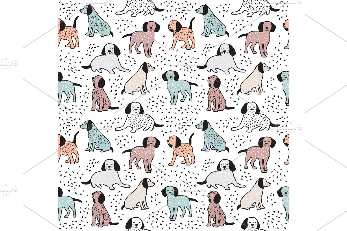Childish seamless pattern with dogs in Illustrations - product preview 8