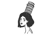 Woman with tower of Pisa vector