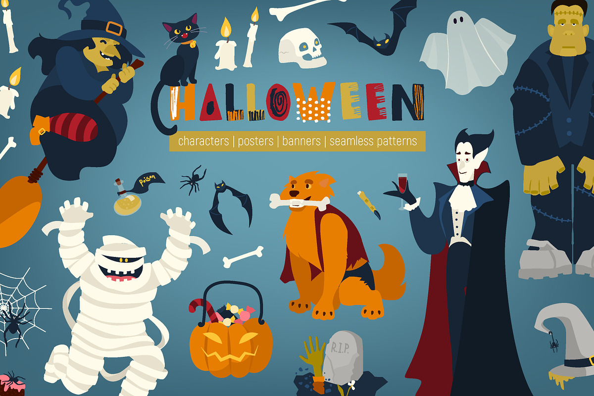 Halloween bundle, seamless, banners in Illustrations - product preview 8