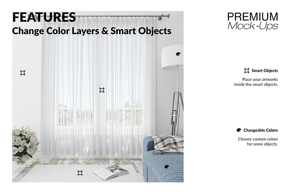 Voile Net Curtain Set in Product Mockups - product preview 3