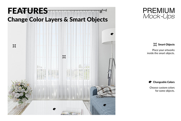 Voile Net Curtain Set in Product Mockups - product preview 4