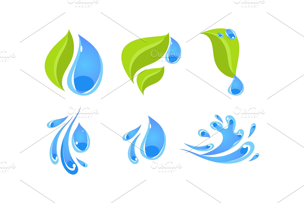 Green leaves and water splashes in Illustrations - product preview 8