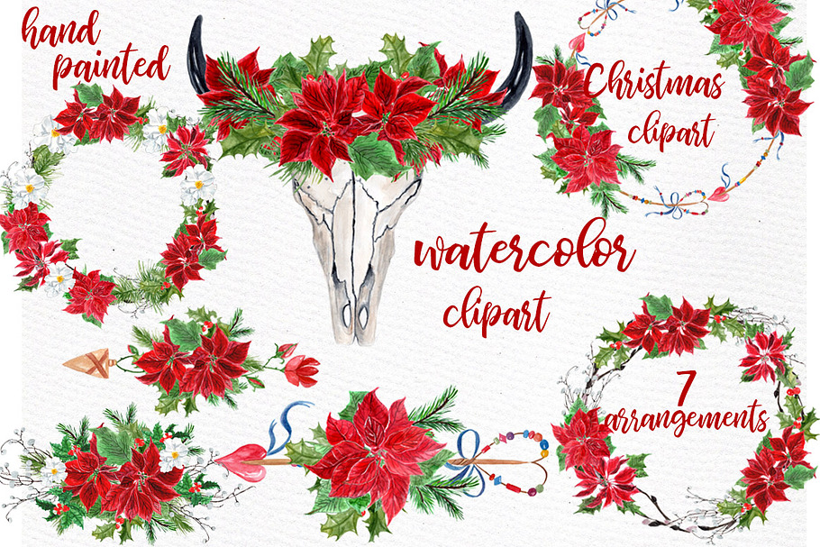Watercolor Christmas Clipart in Illustrations - product preview 8
