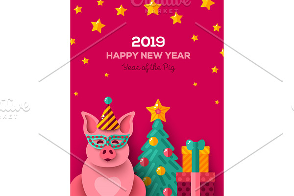 Cheerful pig in carnival mask