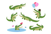 Cute Cartoon Crocodiles Isolated