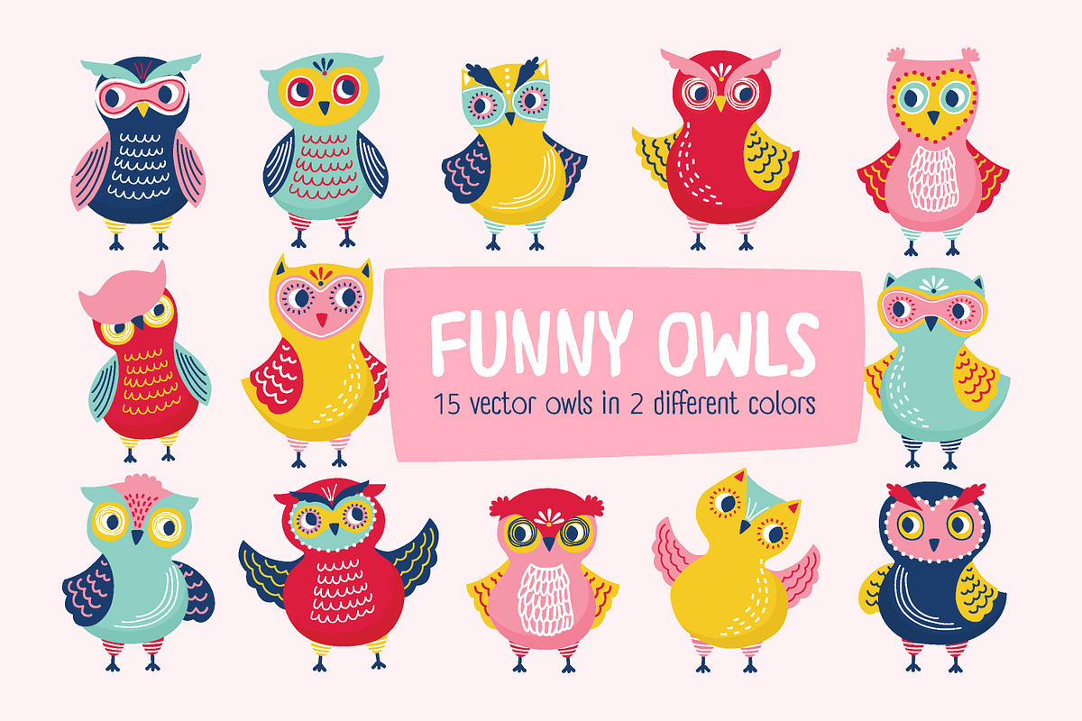 Funny cartoon owls set in Illustrations - product preview 8