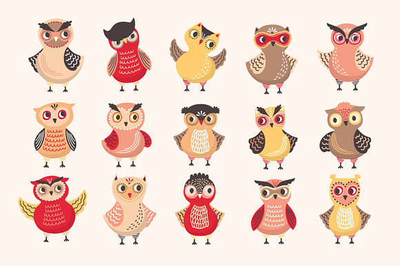 Funny cartoon owls set in Illustrations - product preview 1