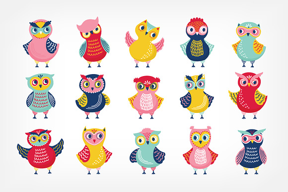 Funny cartoon owls set in Illustrations - product preview 2