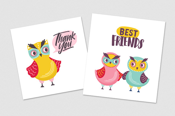 Funny cartoon owls set in Illustrations - product preview 3