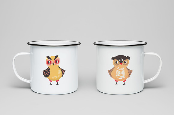 Funny cartoon owls set in Illustrations - product preview 7
