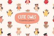 Cute owls seamless patterns
