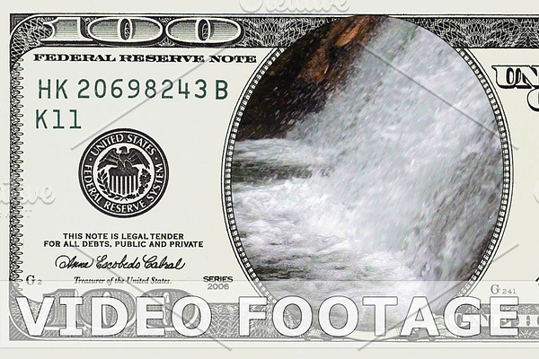 Mountain waterfall in 100 dollar