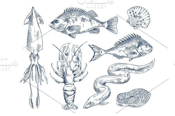 Monochrome Icon Set for Seafood