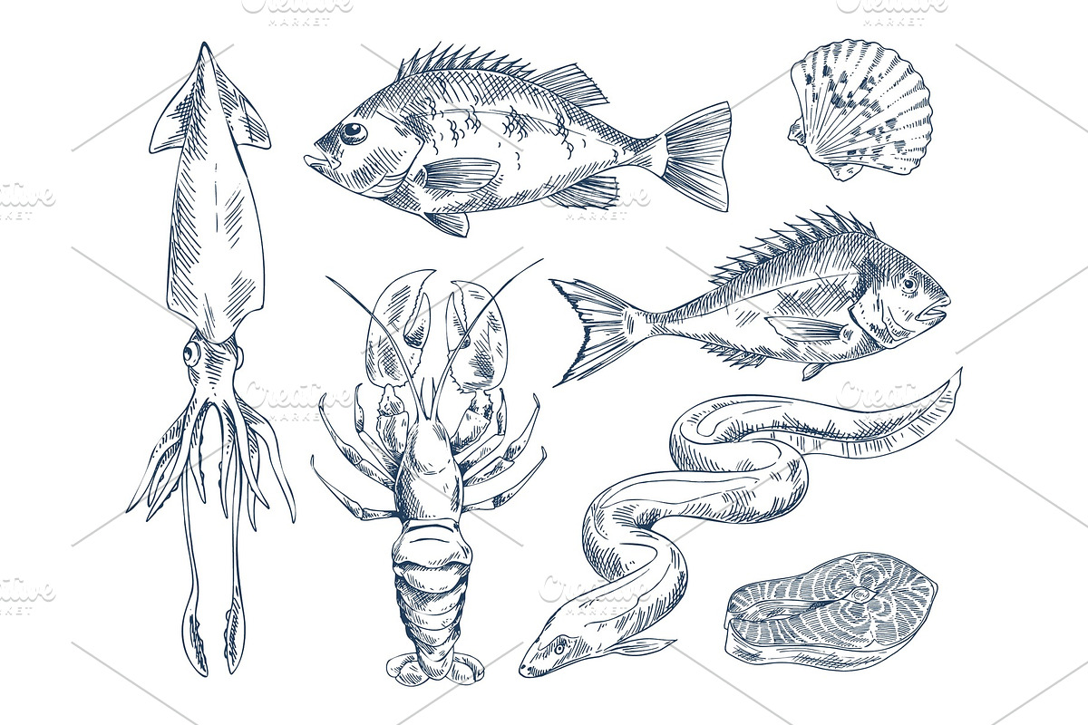 Monochrome Icon Set for Seafood in Illustrations - product preview 8