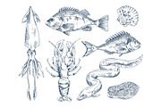 Monochrome Icon Set for Seafood