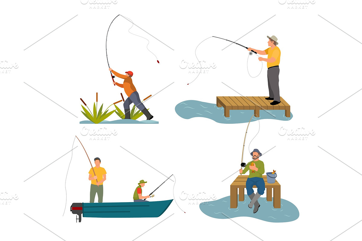 Fishery Rod in Men Hand Set Vector in Illustrations - product preview 8