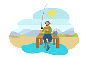 Fisherman with Fishing Rod and Fish