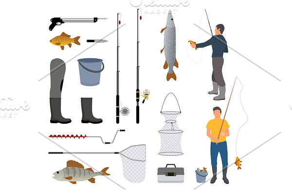 Fisherman with Fish, Fish-rod and