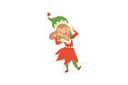 Cute happy Christmas elf girl