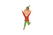 Happy playful little boy in elf