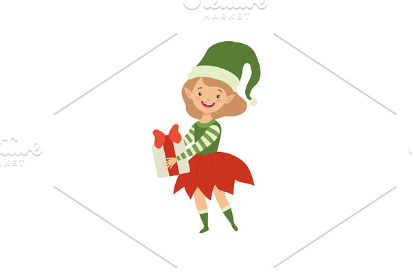 Lovely happy girl in elf costume