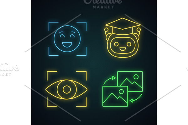 Machine learning neon light icons