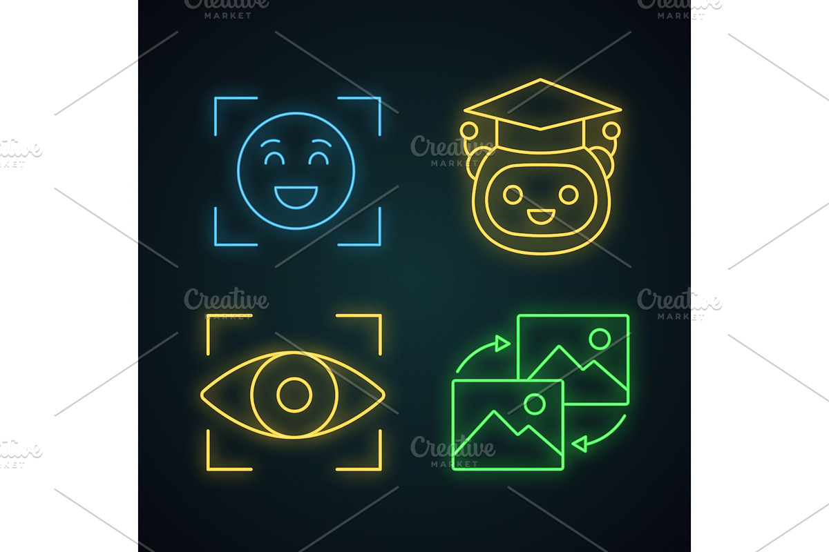 Machine learning neon light icons in Icons - product preview 8