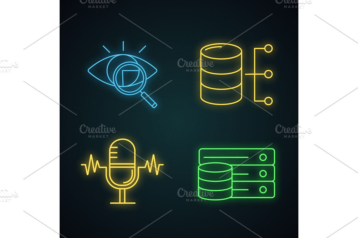 Machine learning neon light icons in Icons - product preview 8