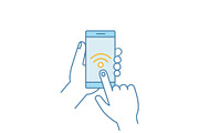 Hands holding NFC smartphone icon