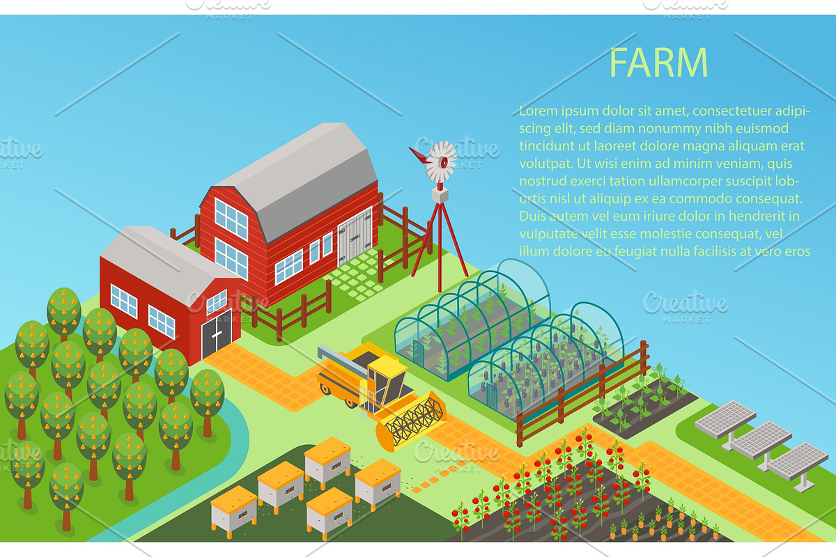 3d isometric rural farm concept in Illustrations - product preview 8