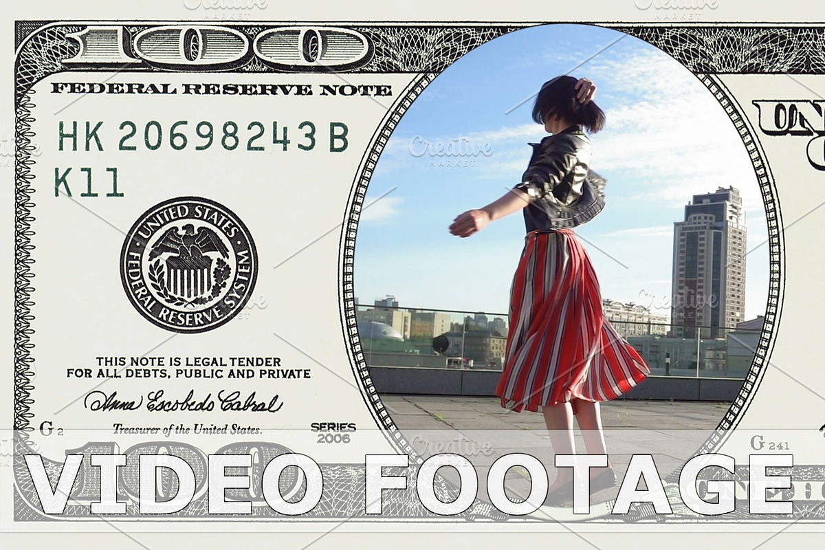 Woman is dancing in 100 dollar bill in Graphics - product preview 8