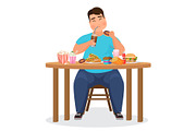 Funny fat man eating fast food