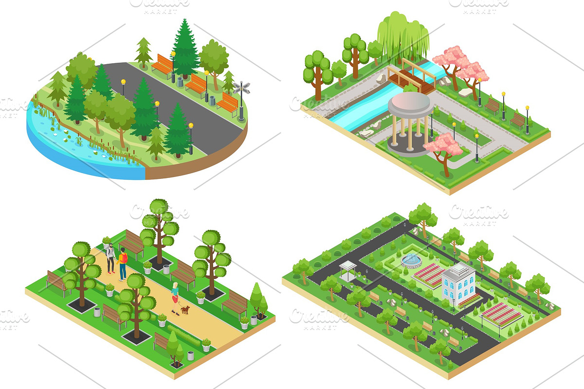 Isometric green city park concepts in Illustrations - product preview 8