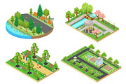 Isometric green city park concepts