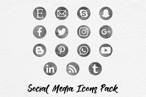 Grey Watercolor Social Media Icons