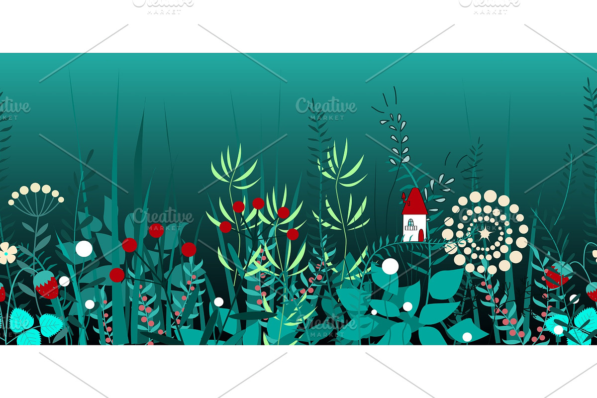 Vector seamless border with forest in Illustrations - product preview 8