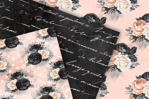 Peach and Black Floral Digital Paper in Patterns - product preview 1