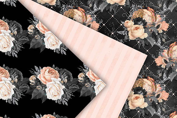 Peach and Black Floral Digital Paper in Patterns - product preview 2